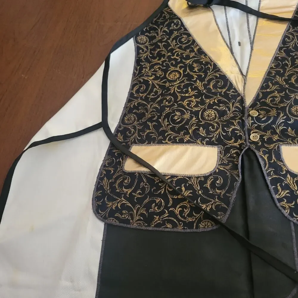 Vintage Y2K Novelty Tuxedo BBQ Cooking Apron Gold Black Brocade Vest Print Retro